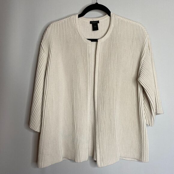 Ann Taylor Factory Chunky Cream Knit Ribbed Open Front Cardigan Sweater Womens M - Picture 1 of 9